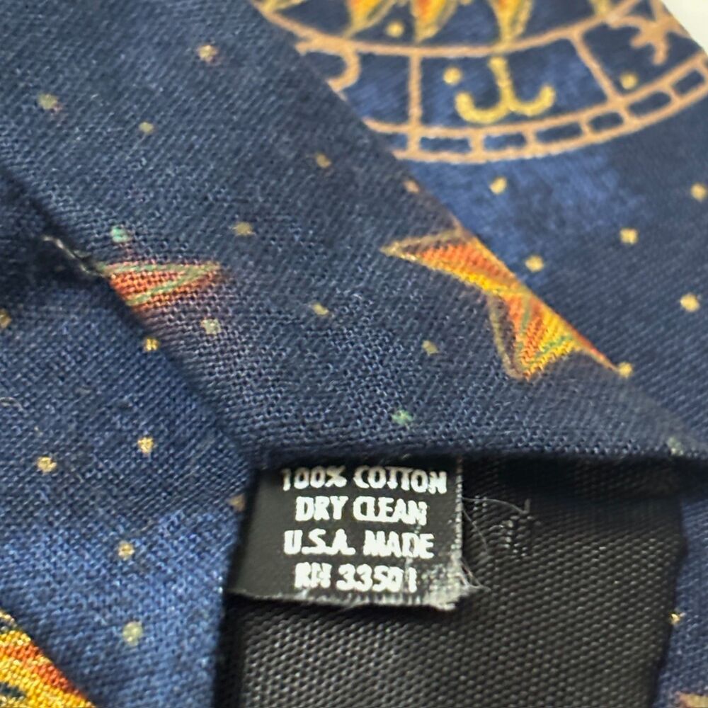D'Em Crazy Vintage Celestial 100% Cotton Tie Sun Moon Stars Zodiac Navy 1990s - Picture 5 of 6